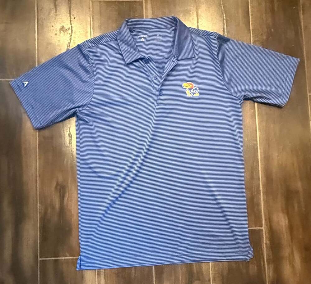 Antigua Kansas Jayhawks Polo Size M Blue Striped Golf Shirt